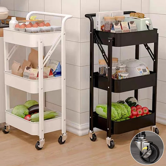 3-Tier Metal Rolling Storage Cart with Wheels for Office And Beauty Uses Multi-Functional Organizer with Adjustable Shelves